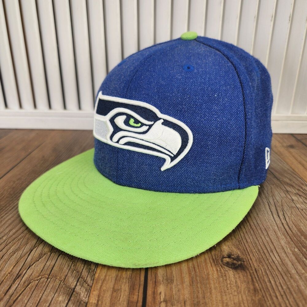 Seattle Seahawks New Era 59fifty Size 7 Ball Cap Blue Neon Green NFL Team Hat